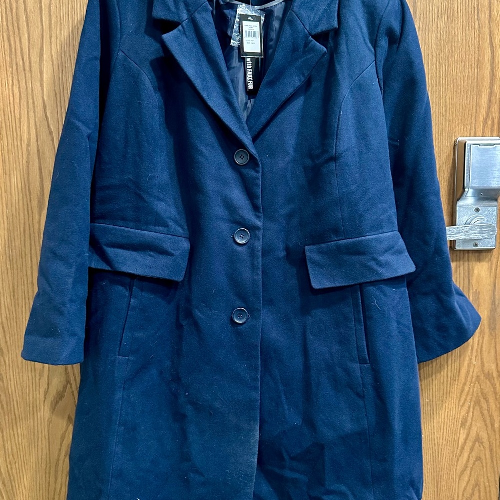 Avenue Dark Teal Faux Wool Coat